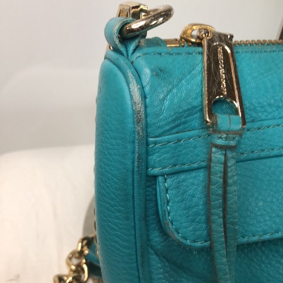 REBECCA MINKOFF coral green Crossbody. Heavy gold chain with studs. - Picture 9 of 15